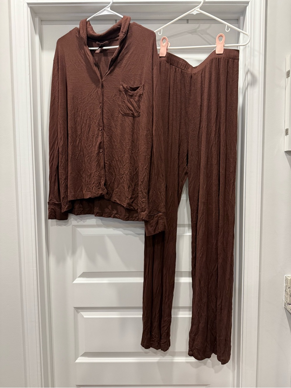 SKIMS Brown Long-Sleeve Button Pajama Set